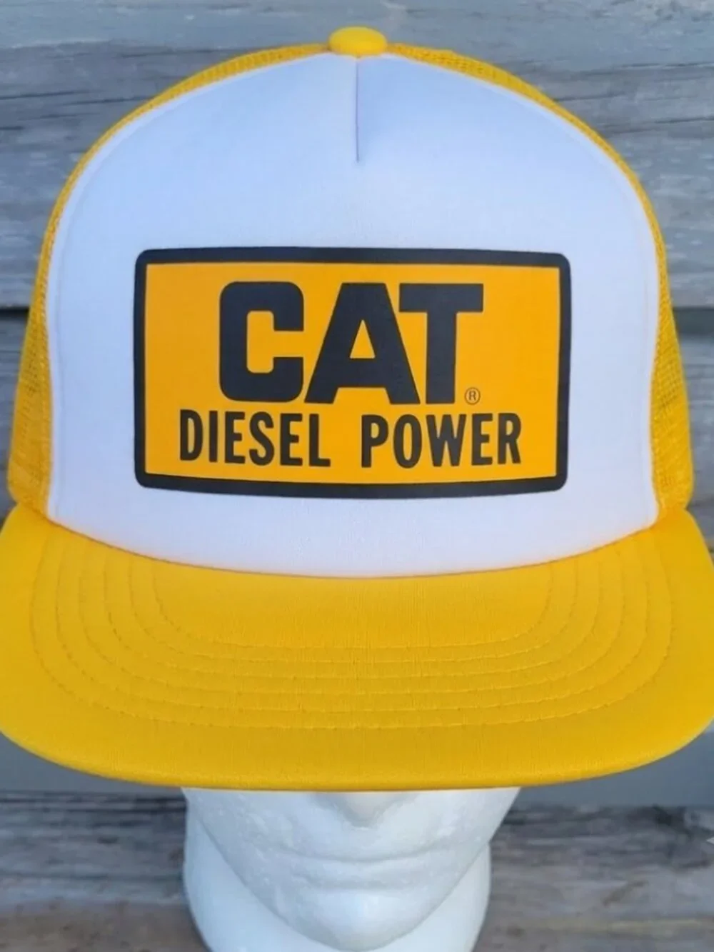 Retro Diesel Power Foam Trucker Hat Yellow White Machinery Snapback Cap New 80s